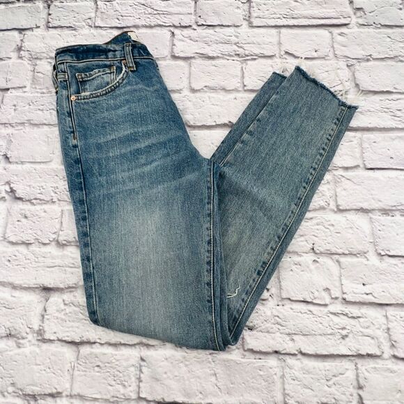 We The Free by FP Denim - We The Free by FP Skinny Jeans Women's Size 26 Blue High Rise Button Fly Raw Hem
